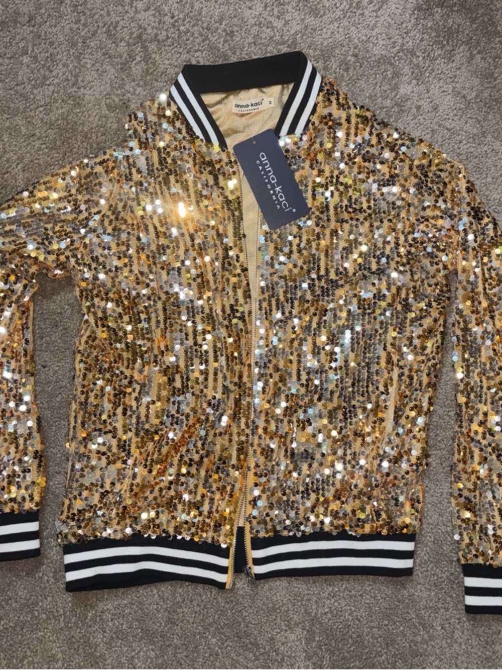 Anna-Kaci Gold Sequin Bomber Jacket - Women's